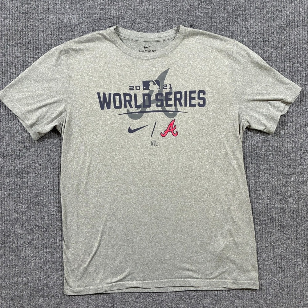 Nike Mens 2021 World Series Atlanta Braves Dri-Fit T-Shirt Size L Gray MLB